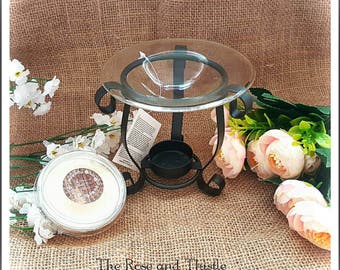 Black Metal Design Oil/Burner With Removable Glass Dish. Black Home Decor.Wax Melt Gift Set.Mother's Day Gift. Wax Melt Gift. Rustic Decor