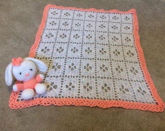 Doll or small baby blanket pram topper, manta, couverture bebe, coperta, schmusetuche bunny toy gift baby shower christening newborn prematu