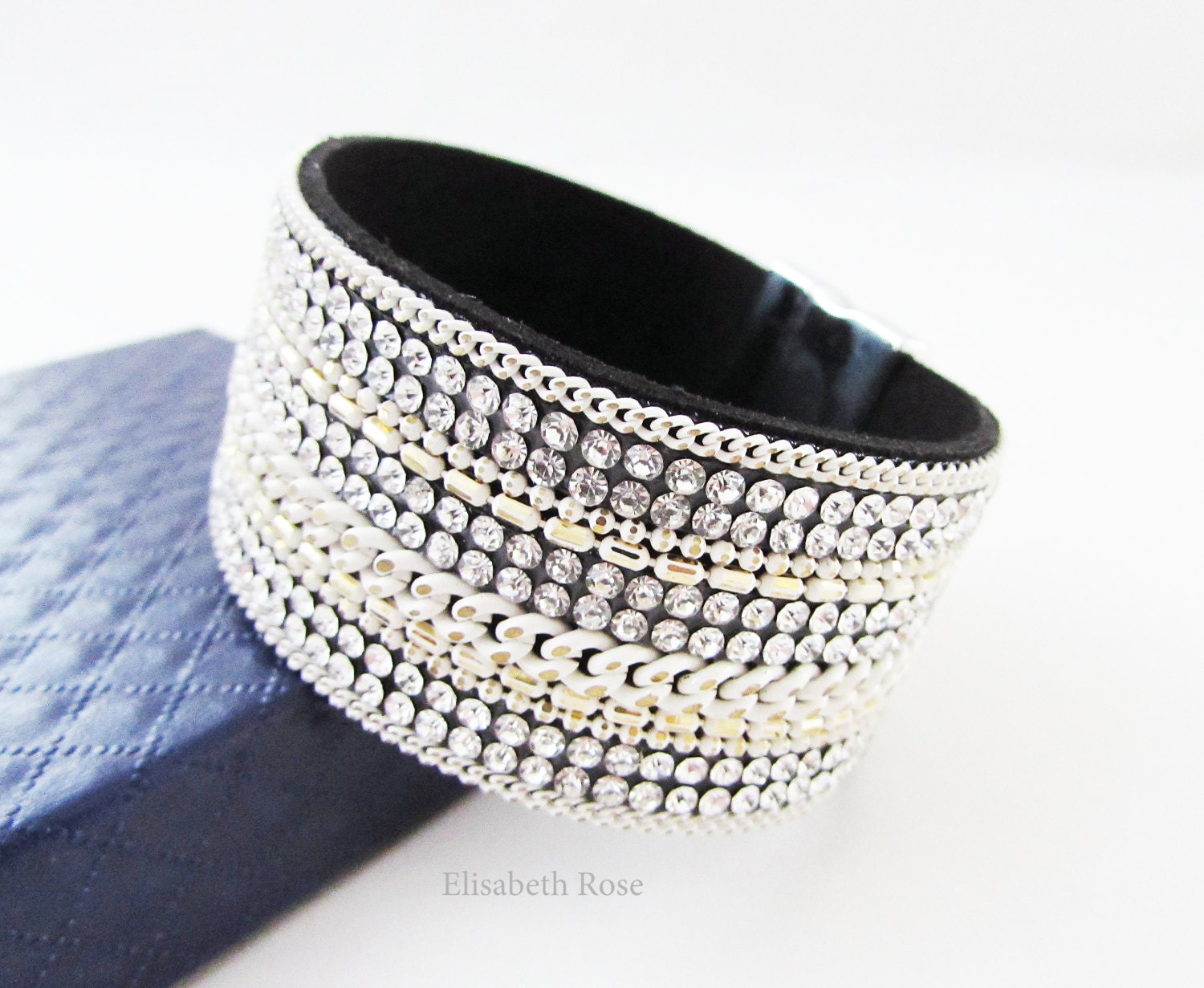 Sparkly White and Gold Cuff Bracelet White Braided Bangle