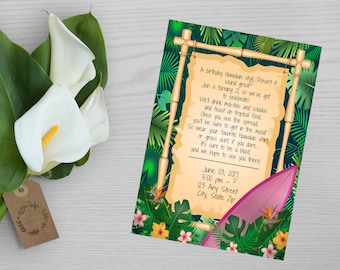 Hawaiin Style Birthday Invitation-Luau Birthday Invitation-Hawaii Birthday Invitation-Tropical Birthday Invitation-Adult Birthday Invite