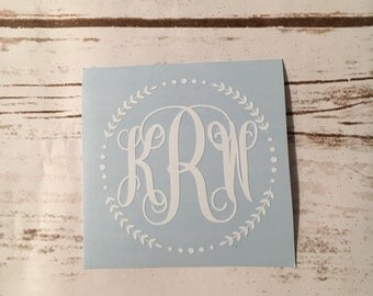 Vine Monogram Decal With Wreath Frame, Floral Wreath Decal, Monogram Decal With Frame, Circle Monogram Frame