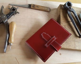 Hand Crafted Red Leather Notebook Cover with fastening strap