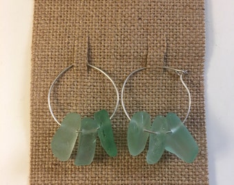 Seafoam Green Seaglass Sterling Silver Hoop Earrings