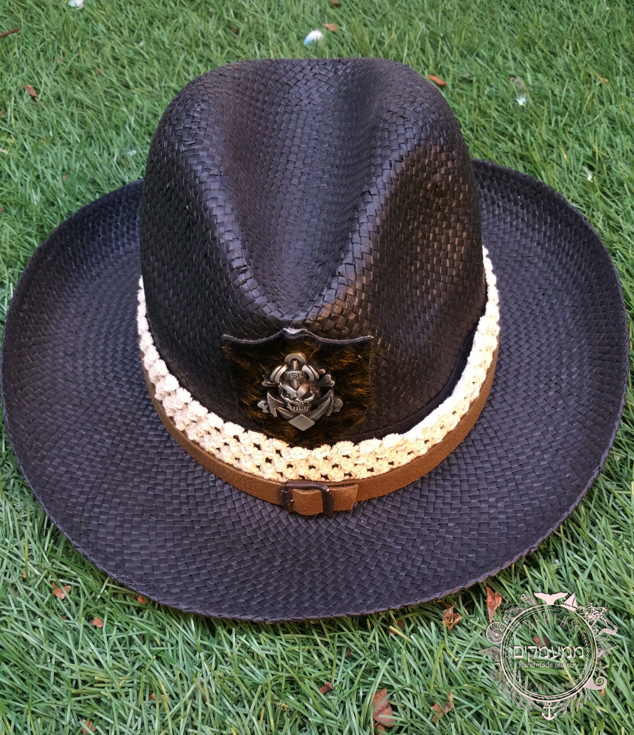Harley hat cowboy biker style summer straw hat boho hat