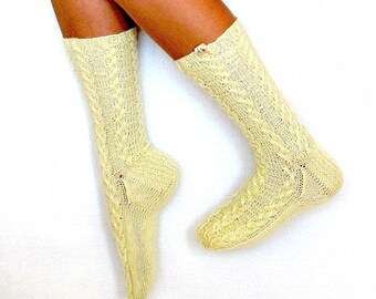 Angora wool socks for women (lace, cable, handmade)