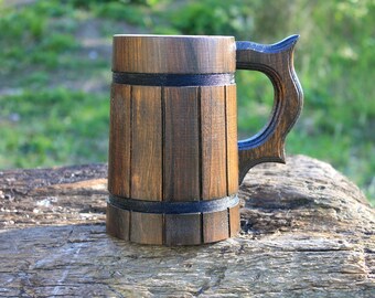 Wood Beer Mug, Tankard, Holz Bierkrug, Groomsman Gift, Wooden Tanakrd, Brown,Capacity: 23 oz (0.7l).