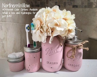 Mason Jar Bathroom Set, Mason Jar Organizer, Mason Soap Dispenser, Country Bathroom, Mason Jar Bath Set, Rustic Vanity, Bathroom Vanity