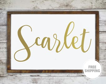 Personalized wooden signs, Baby name signs, Framed wood signs, Girl nursery decor, Woodland nursery, Gold name sign, Large wood signs HS133