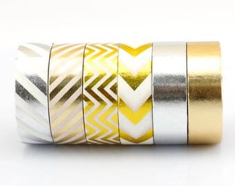 Set of 6 Washi Tapes - Metallic series