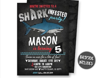 Shark Invitation, Shark Birthday Invitation, Shark Party, Pool Party, Shark Attack, Shark Infested, Invite, Digital, Printable, Personalized