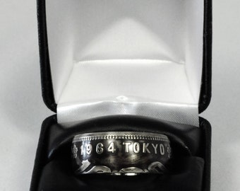 Men's Coin Ring Silver 1000 Yen Coin Tokyo Olympic Games 1964 - Size: 11.5