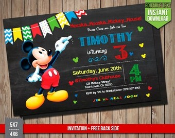 DISNEY MICKEY Invitation - Mickey Mouse Invite, Editable Text PDF Birthday Party Disney Invitation, Instant Download