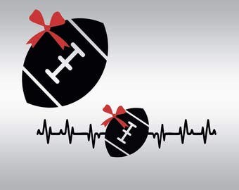 Heartbeat football ball bow SVG Clipart Cut Files Silhouette Cameo Svg for Cricut and Vinyl File cutting Digital cuts file DXF Png Pdf Eps