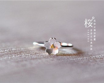 Sakura Rings For Women 925 Sterling Silver Adjustable, Sakura Festival, Cherry Blossom Festival