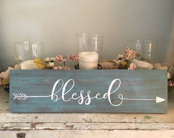 Rustic Wooden Arrow "Blessed" Sign with Customized Colors & Size