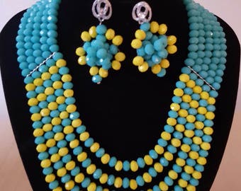 5 Layered Crystal beads set-Sea Green Yellow