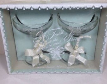 Vintage Bride and Groom Toasting Set