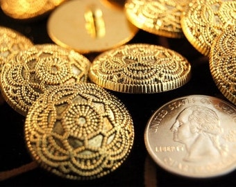 Vintage Gold Buttons Embossed Floral Metallic Gold Shank Button 5 pieces per bag