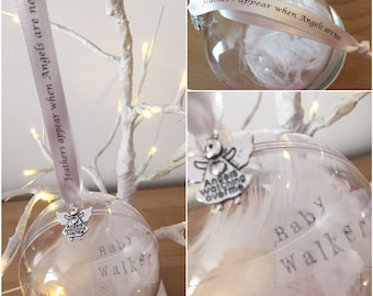 Remembrance hand stamped feather hanging bauble. Memorial item perfect for a remembrance garden