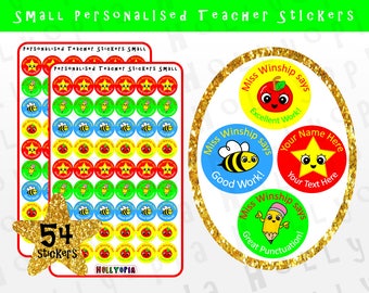 54 Personalised Teacher Stickers, Reward Stickers, School Stickers, New Teacher Gift Idea UK PERSONALISED