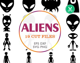 Alien Svg, Alien Silhouette, Alien Clipart, Alien Decal, Ufo, Space Svg, Scrapbooking Die Cuts, Silhouette Cameo Files, Commercial Use Svg