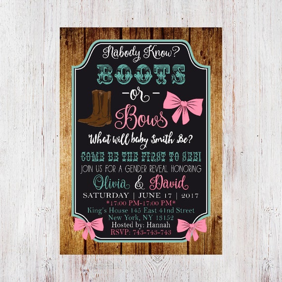 Boots Or Bows Gender Reveal Invitations 7