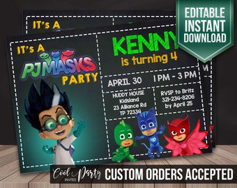 PJ masks invitation, pj masks invite, pj masks birthday invitation, pj masks instant download, pj masks invite, pj masks DIY, pj masks