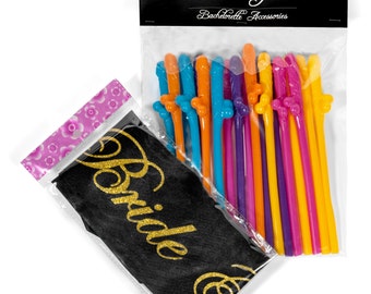 Bachelorette Party Accessories-Penis Straws and Bride to Be Sash