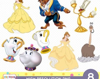Beauty And The Beast CutOut Printable, Beauty And The Beast PNG Files, Beauty And The Beast Decoration Stickers Princess Belle Disney Party