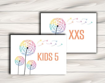 LLRoe Home Office approved Size Cards, Size Chart 5 x 7" Printable - DIGITAL FILE - Dandelion