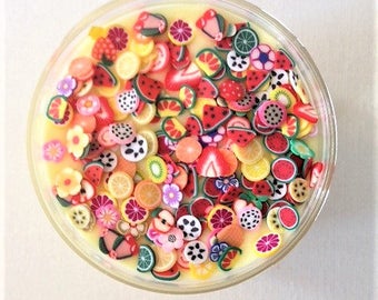 Fruit slime, Fruity slime, tutti fruity slime, yellow slime, fruit cake slime