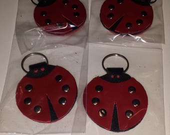 Ladybug keychain, 4 layers thick, all leather.