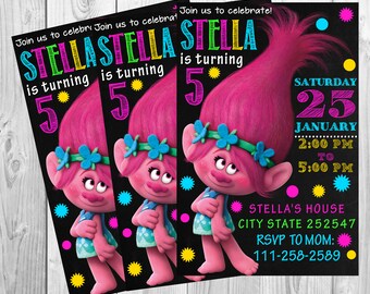 Trolls Birthday Invitation, Trolls invitation, Trolls Digital Invitation, Trolls Party, Trolls poppy, Trolls, Trolls invitations