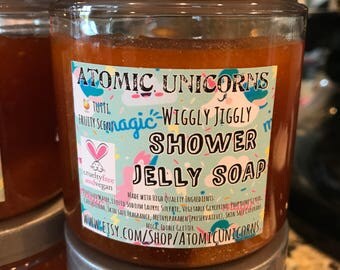 8oz. Jar TUTTI FRUITY scent Vegan magic Shower Bath jelly soap jiggles wiggles lathers suds glitter fun kids soap wiggly jiggly sudsy fun