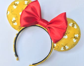 Disney Winnie the Pooh Ears, Pooh Ears, Disney ears,Disney Mouse Ears, Minnie Mouse Ears, Adult Minnie, Red Bow Ears