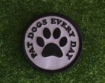 Pat Dogs Every Day grey iron on patch embroidery dog dogs accessory