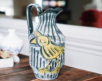 Vintage Italian Unique Primitive Pottery Pitcher Cute Bird - Primitive Style!!