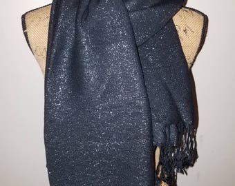 Black shimmer 100% pashmina scarf with fringe