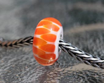 Lampwork glass beads, hole 4mm, white and orange, 925 silver eyelet, for her