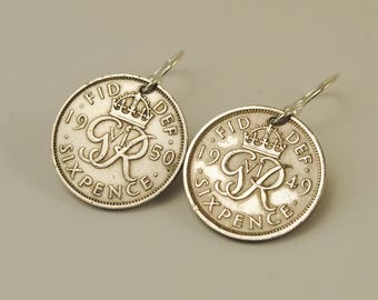 British Coin Earrings Monogram Six Pence