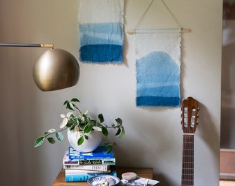 READY TO SHIP Small Hand Dyed Linen and Indigo Wall Hangings Anna Joyce, Hand Dyed