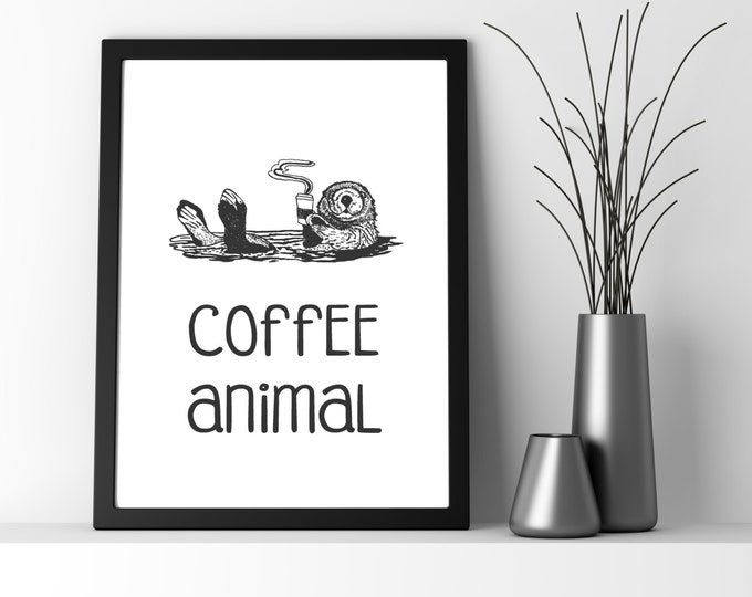Coffee Lover, Gift For Coworker, Gift Funny Coworker Gift Unique, Coffee Animal, Office Cubicle Art, Cubicle Wall Decor, Otter Art Printable