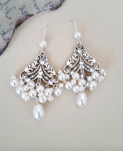 Pearl Chandelier Earrings Swarovski drop pearl