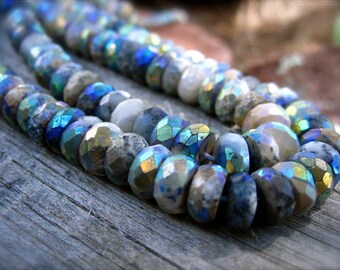 Mystic Dendritic Opal beads Faceted Rondelles semiprecious gemstones - 6 1/4 inches
