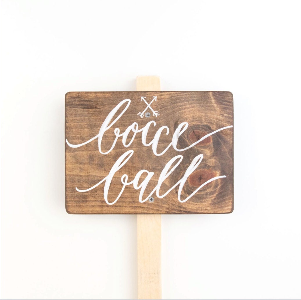Bocce Ball 8x10 wood garden sign with arrows by LHCalligraphy