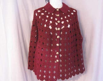 Vintage Crochet Cape, Hippie Cape, Poncho