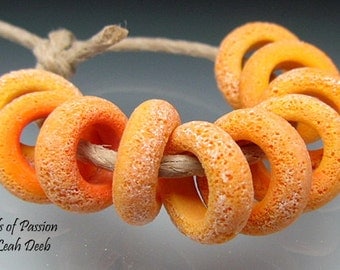 Handmade Glass Bead Rings Lampwork - 10 Bright Apricot Spring Sliders - Xtra Sm