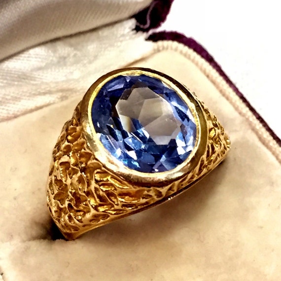 10k Gold Mens Blue Topaz Nugget Ring Vintage By Theparisianflea 8671