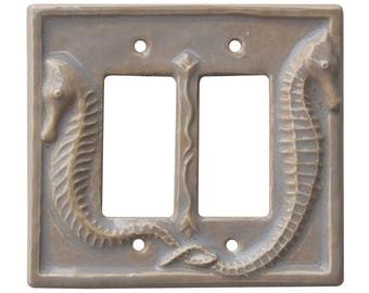 Seahorses Ceramic Switch Plate- Double Rocker Decora in Oyster glaze