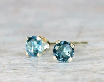 Blue topaz earrings, sterling silver and London blue topaz studs, 3mm, 4mm, deep blue gemstone earrings, December birthstone jewellery
